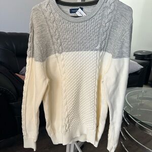 Nautica Men's Two-Tone Cable Crewneck Sweater - Gray & Cream